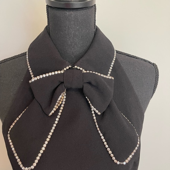 Trina Turk Festive Bow Tie Black Crepe Dress Sz 2 - Picture 3 of 6